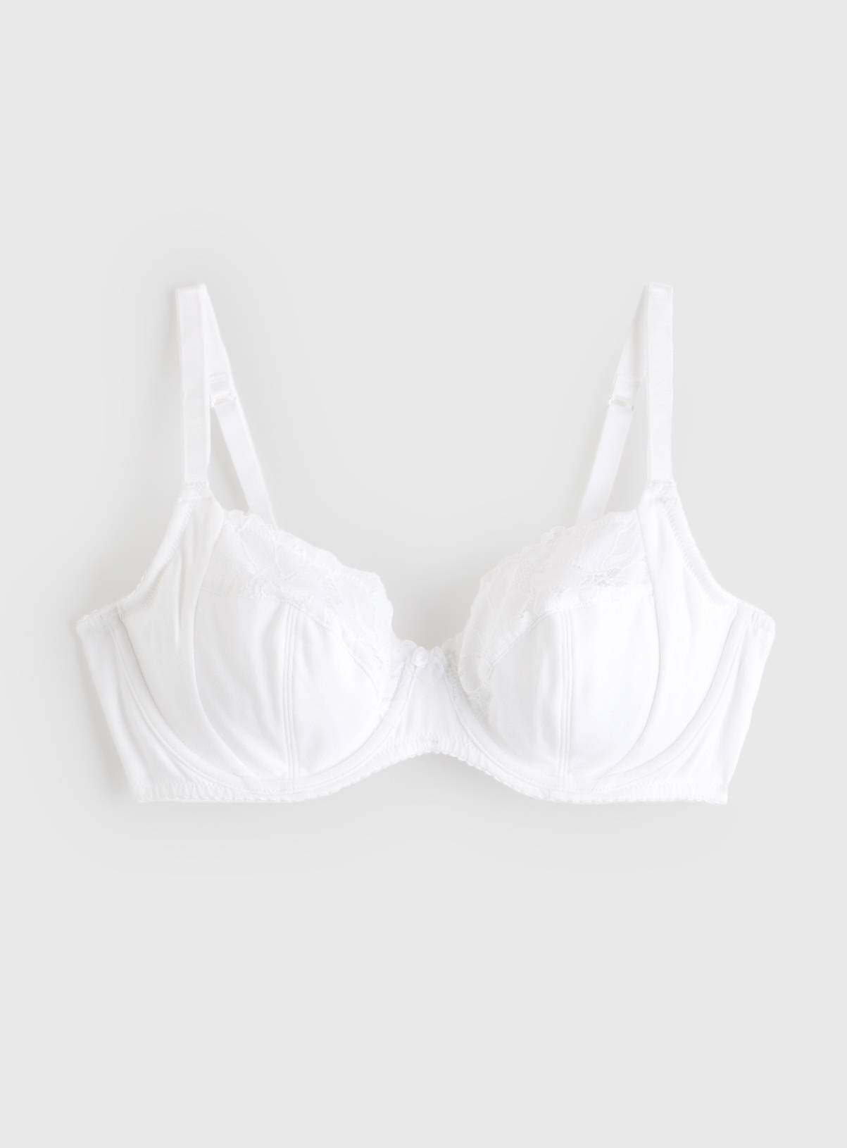 DD+ White Lace Trim Cotton Underwired Bra 42DD - Image 3
