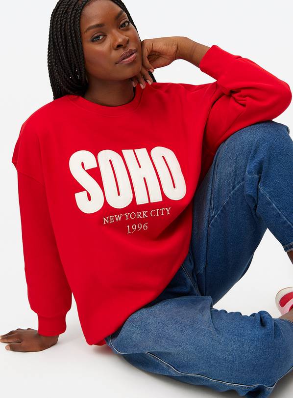 Red Soho Graphic Oversized Sweatshirt L