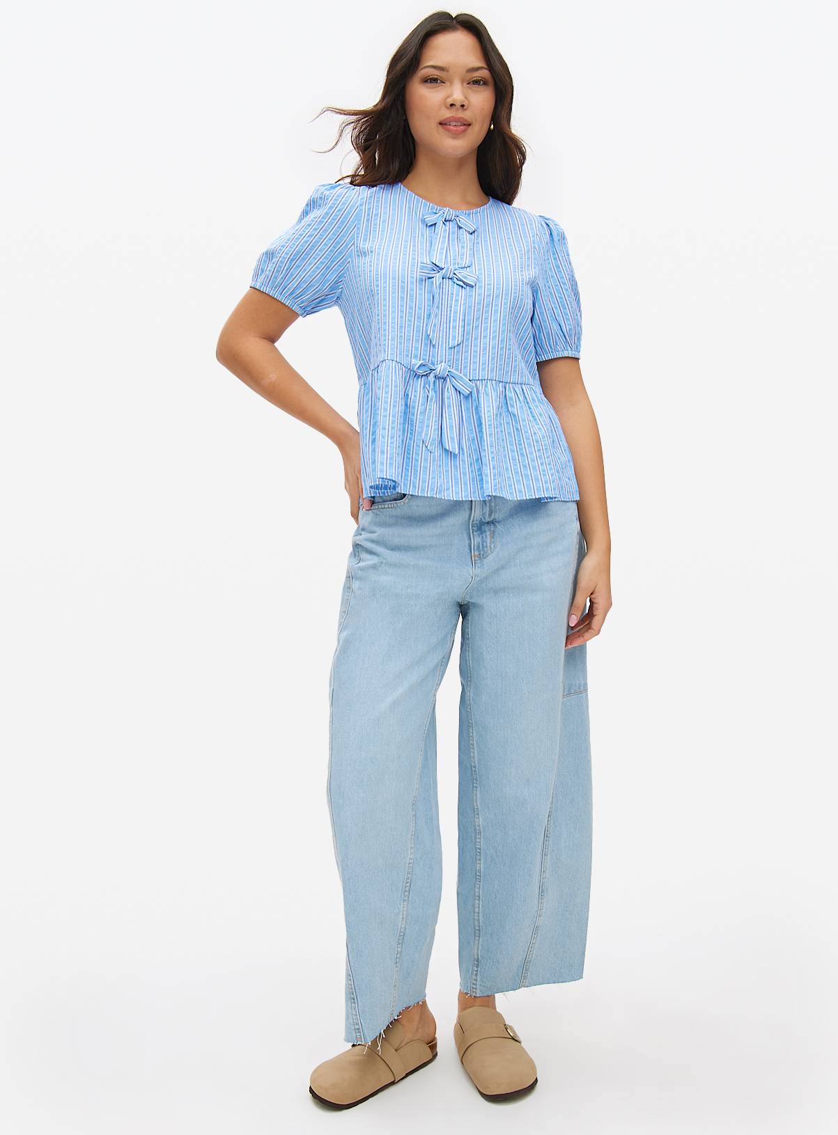 Blue Stripe Bow Front Blouse 20 - Image 2