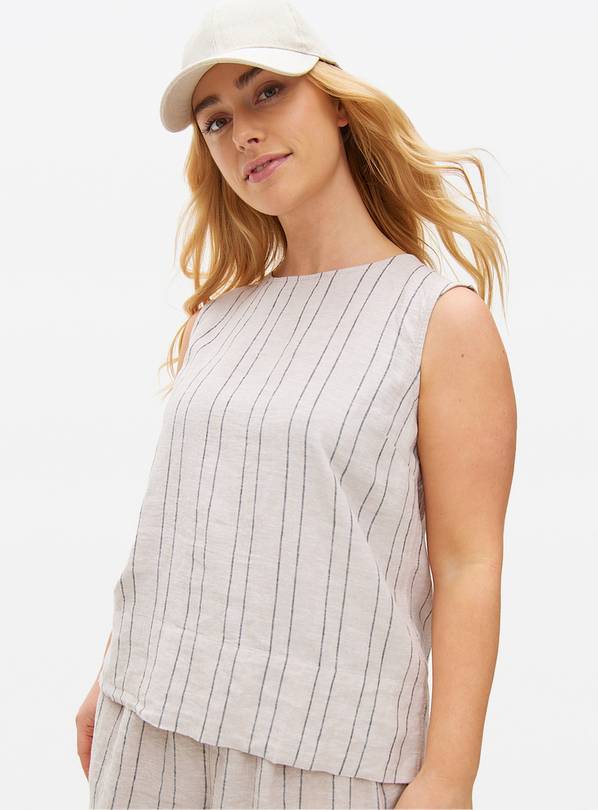 Neutral Linen Stripe Shell Top 8