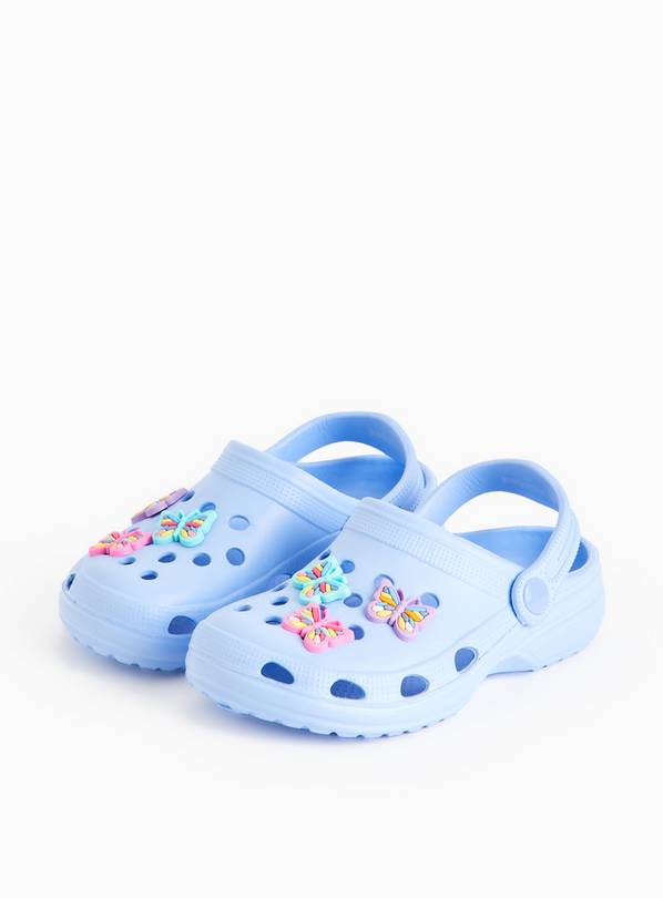 Blue Butterfly Badge Ankle Strap Clogs 6-7 Infant