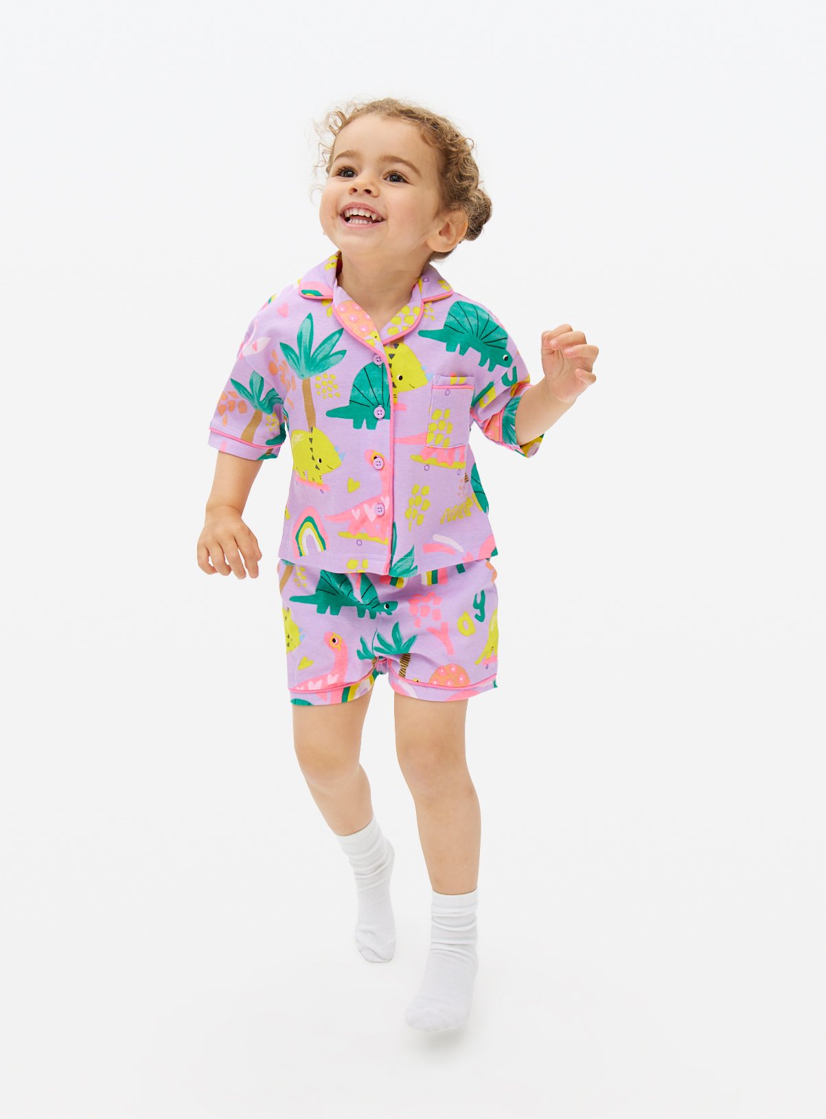 Purple Purple Dino Print Jersey Traditional Pyjama Set (6-7 Years) - Tu by Sainsbury's