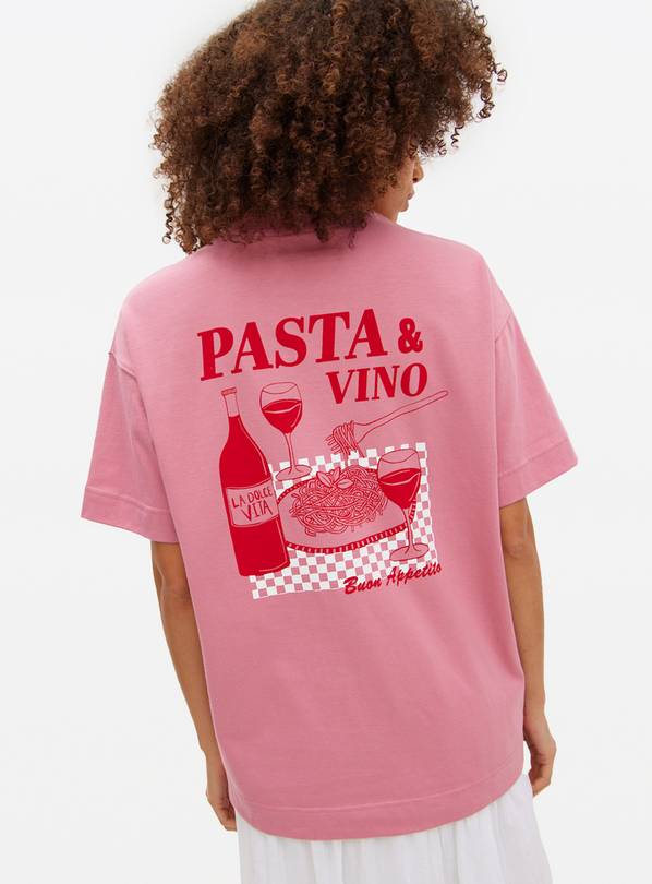 Pink Pasta & Vino Graphic Oversized T-Shirt XL
