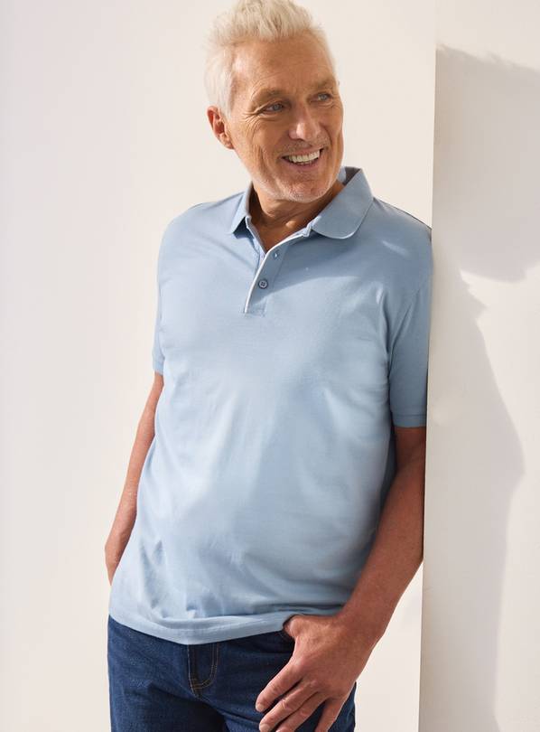 UNION WORKS Blue Tipped Jersey Polo Shirt M