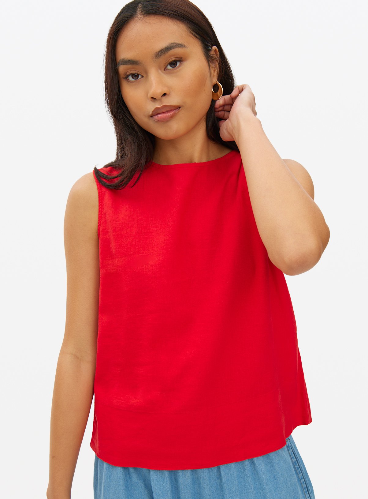 Red Linen Blend Shell Co-ord Top 10 - Image 2 thumbnail