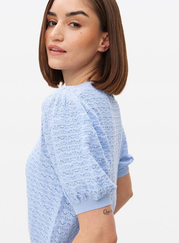 Blue Stitch Detail Puff Sleeve Top 8