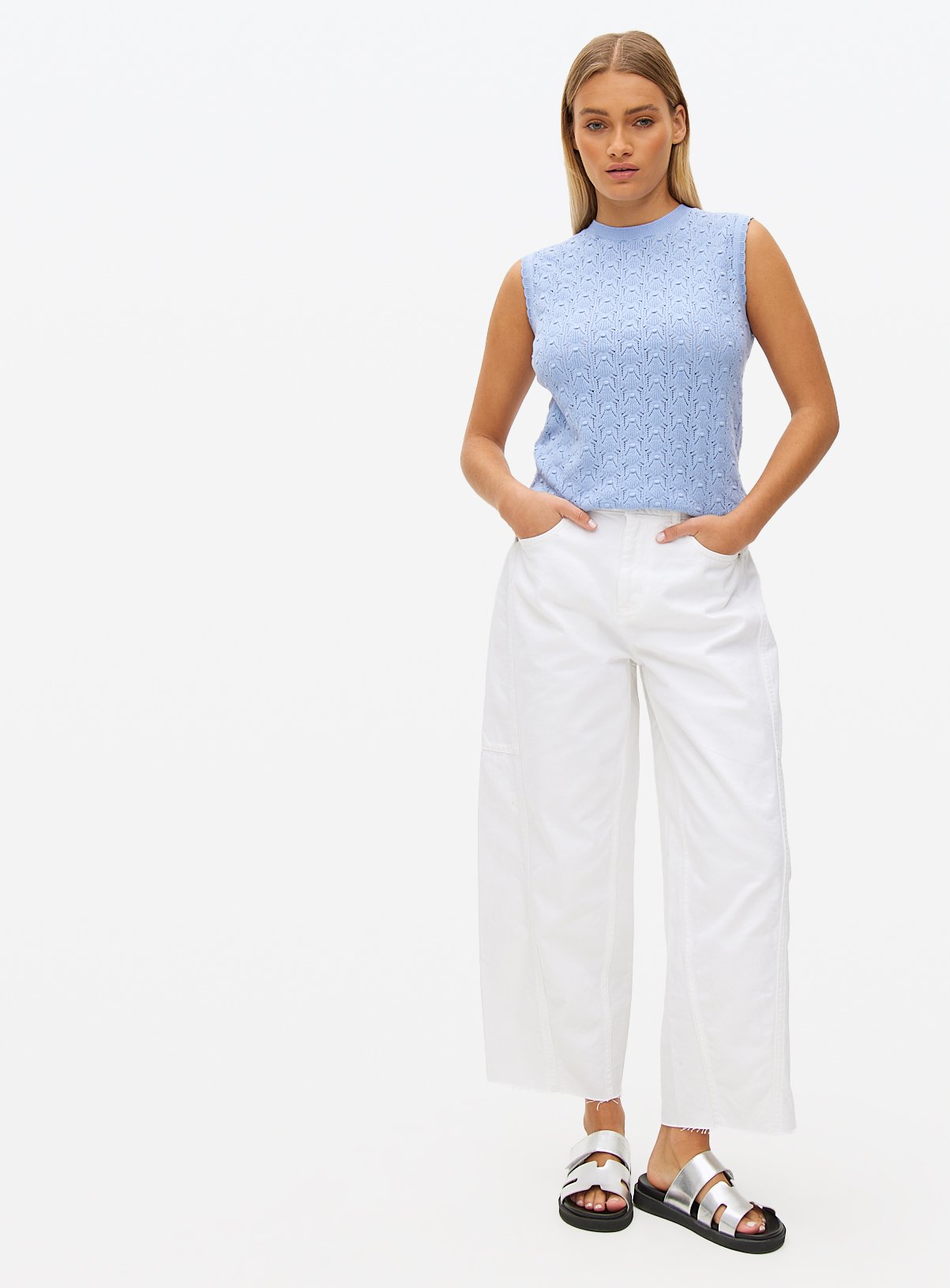 Blue Bobble Pointelle Stitch Tank 22 - Image 3 thumbnail