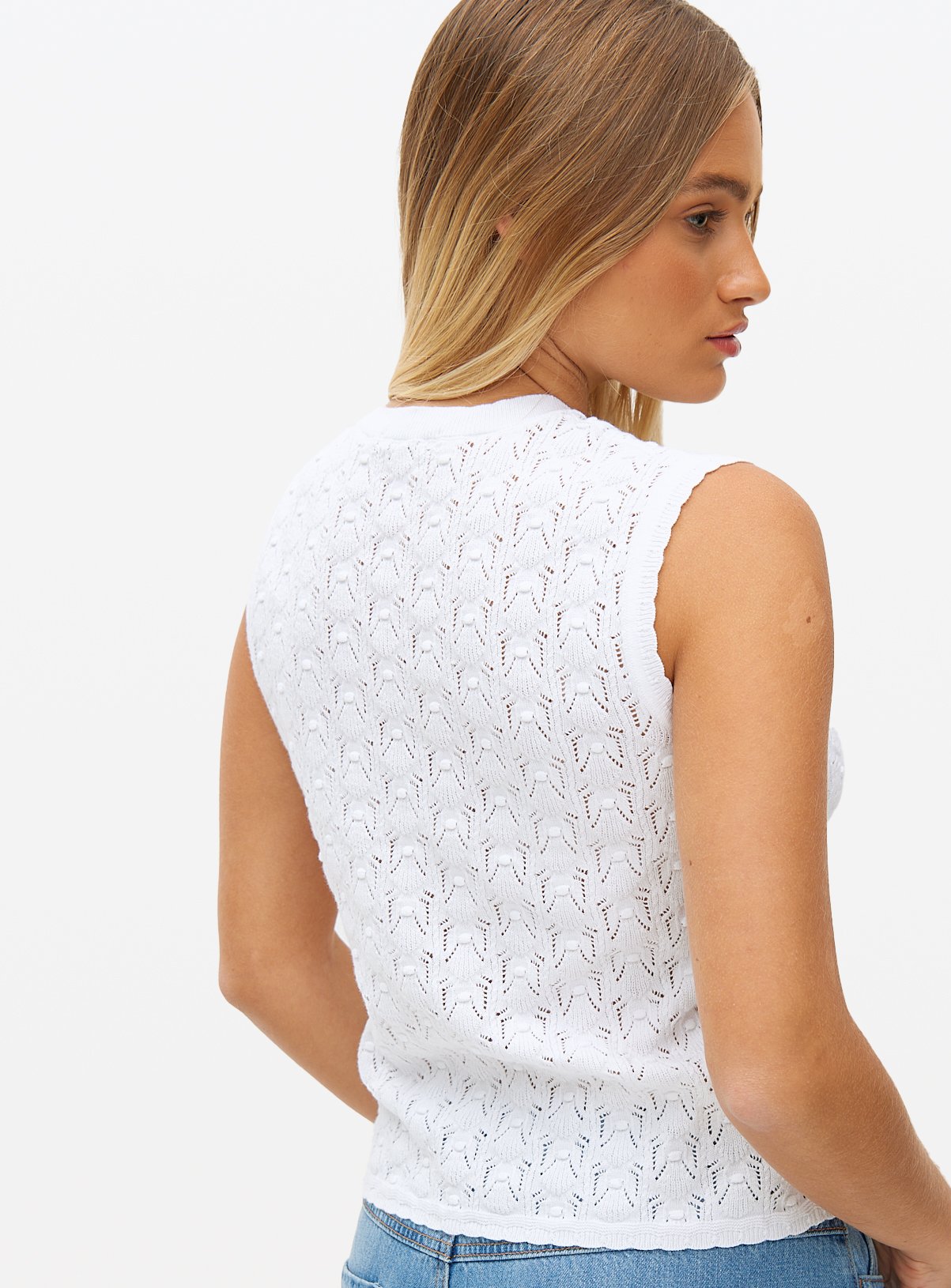 White Bobble Pointelle Stitch Tank 22 - Image 4 thumbnail