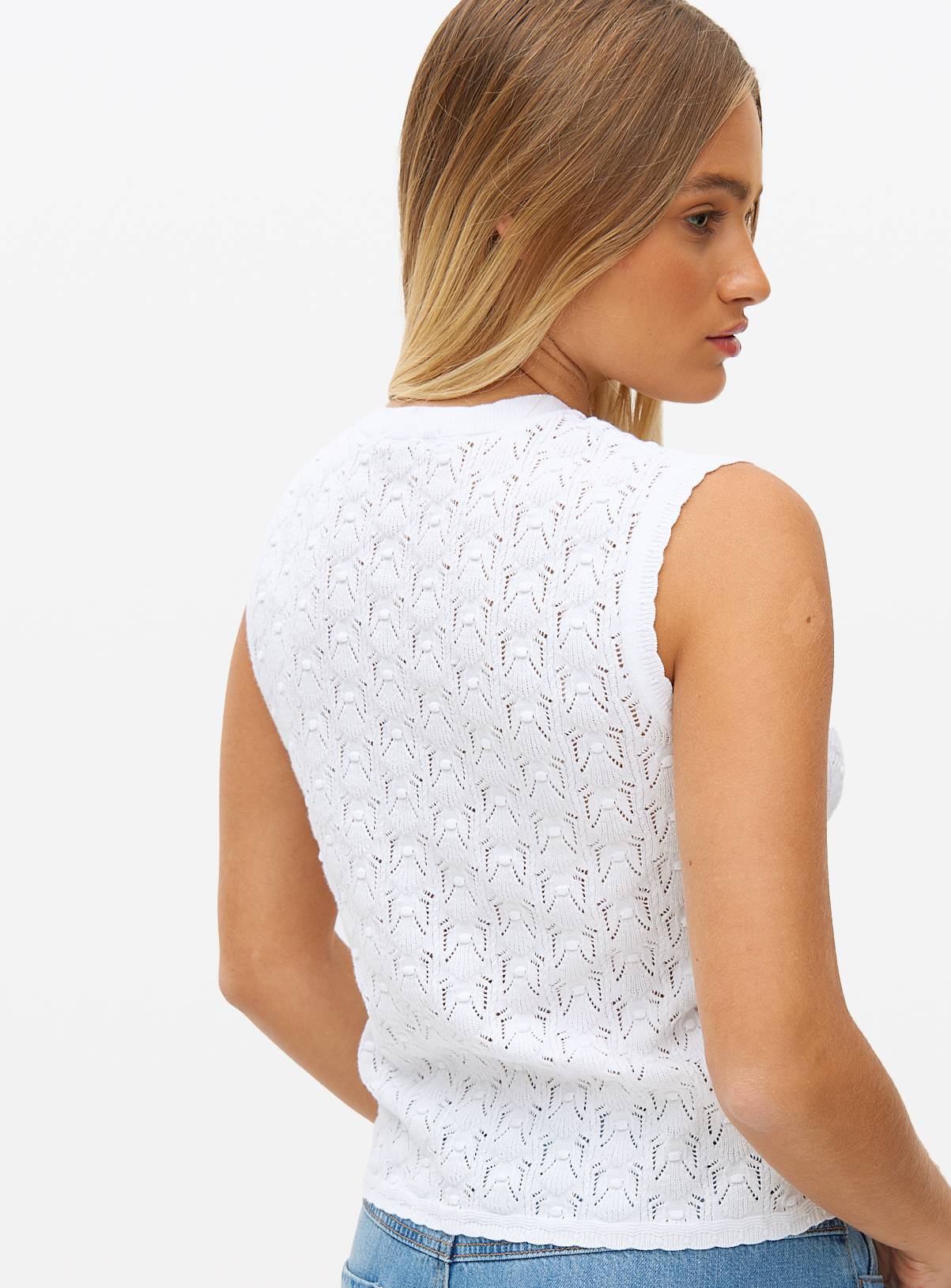 White Bobble Pointelle Stitch Tank 22 - Image 4