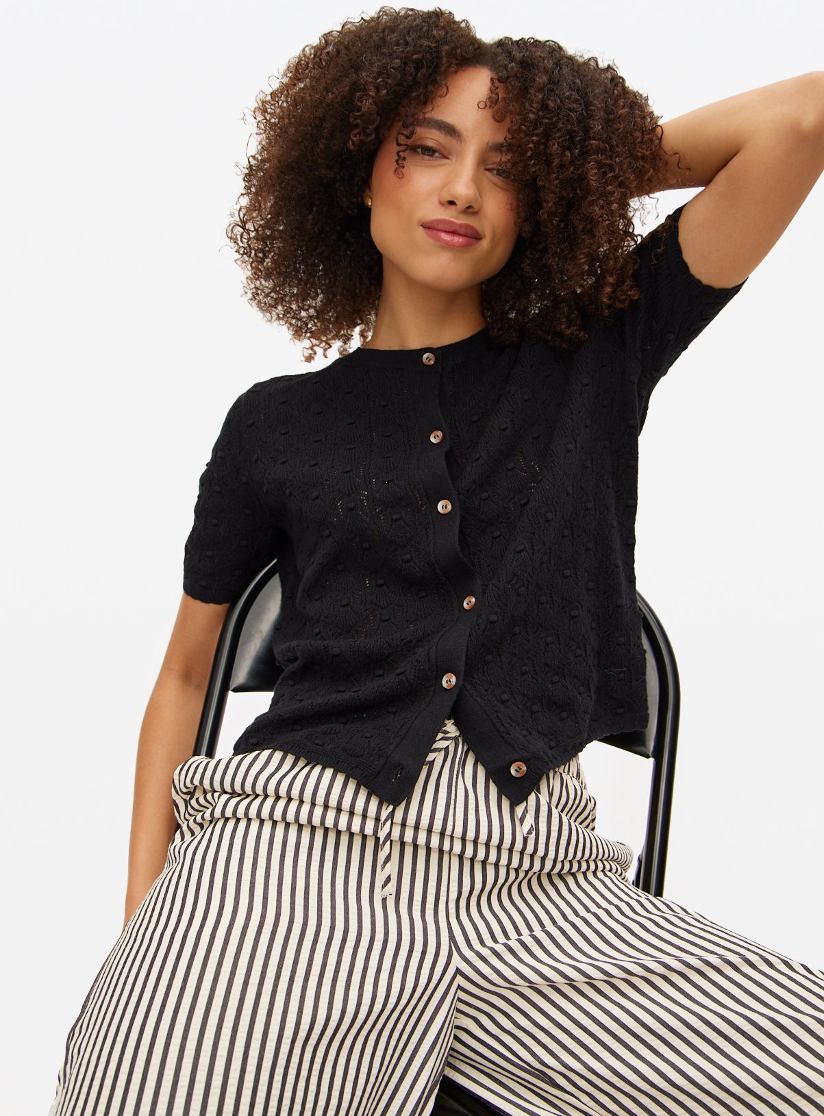 Black Bobble Pointelle Short Sleeve Cardigan 20 - Image 1 thumbnail
