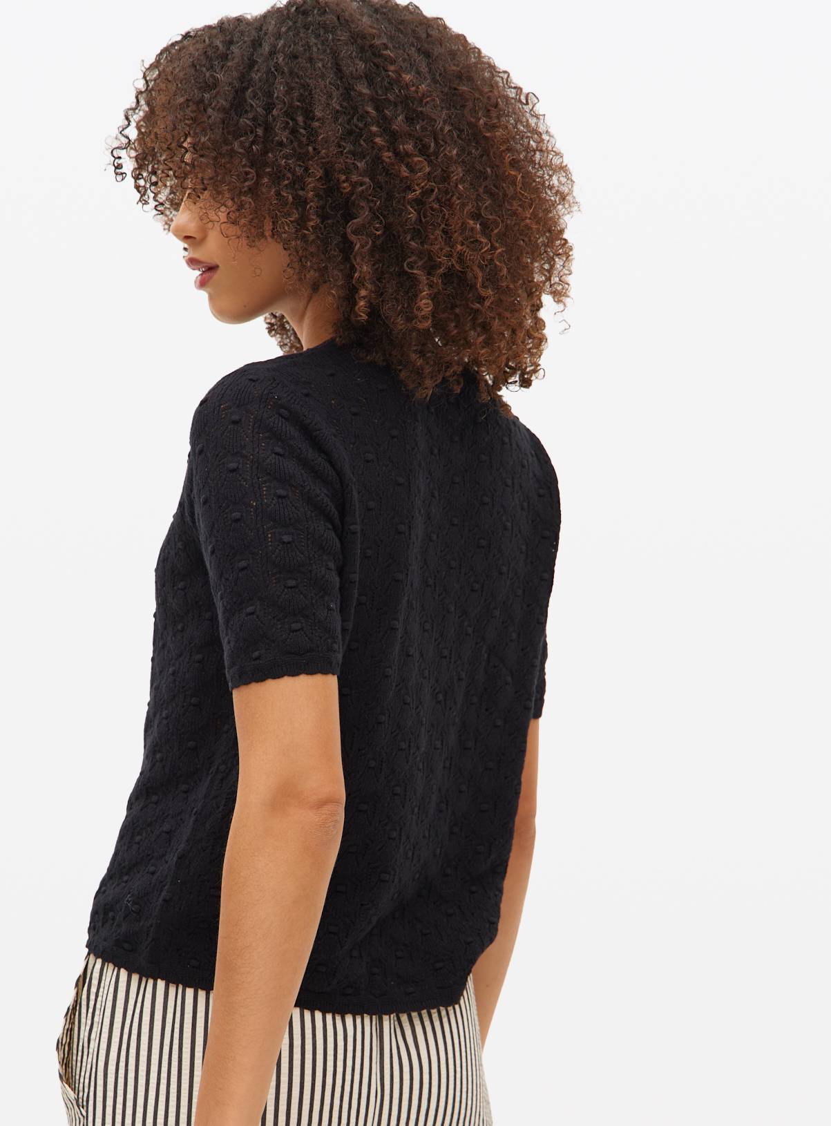 Black Bobble Pointelle Short Sleeve Cardigan 20 - Image 4