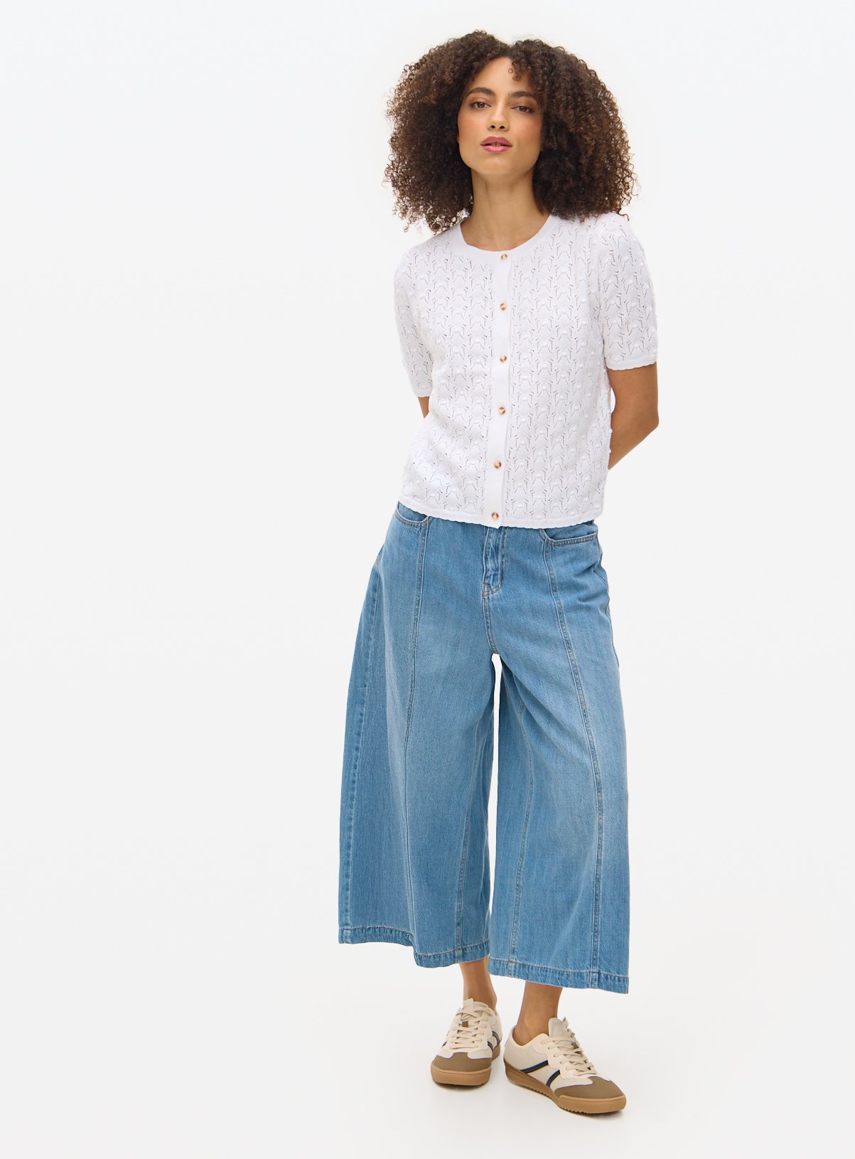 White Bobble Pointelle Short Sleeve Cardigan 6 - Image 2 thumbnail