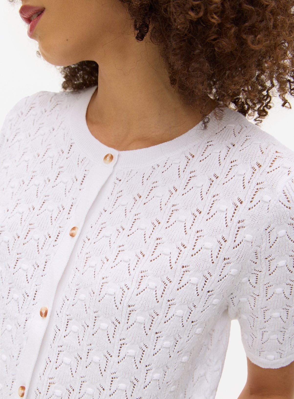 White Bobble Pointelle Short Sleeve Cardigan 6 - Image 3 thumbnail