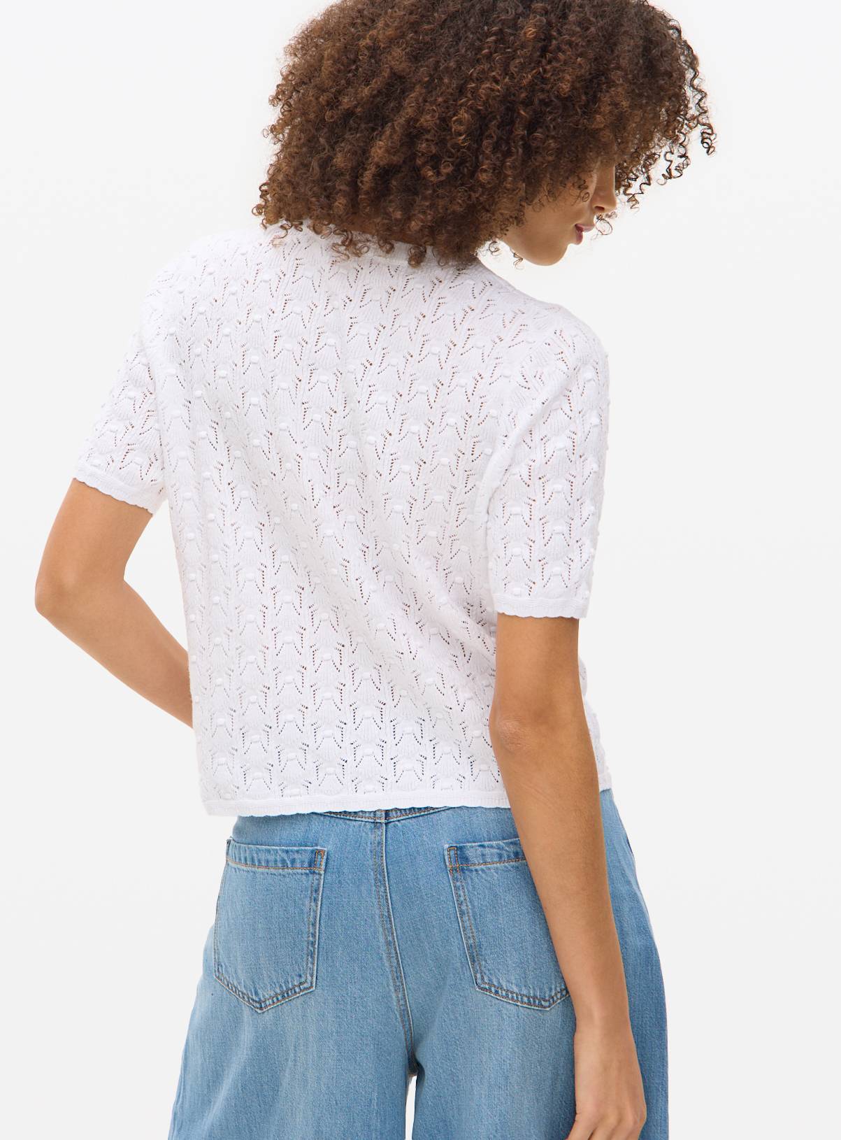 White Bobble Pointelle Short Sleeve Cardigan 6 - Image 4