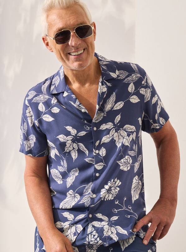 UNION WORKS Blue Leaf Printed Shirt XXXXL