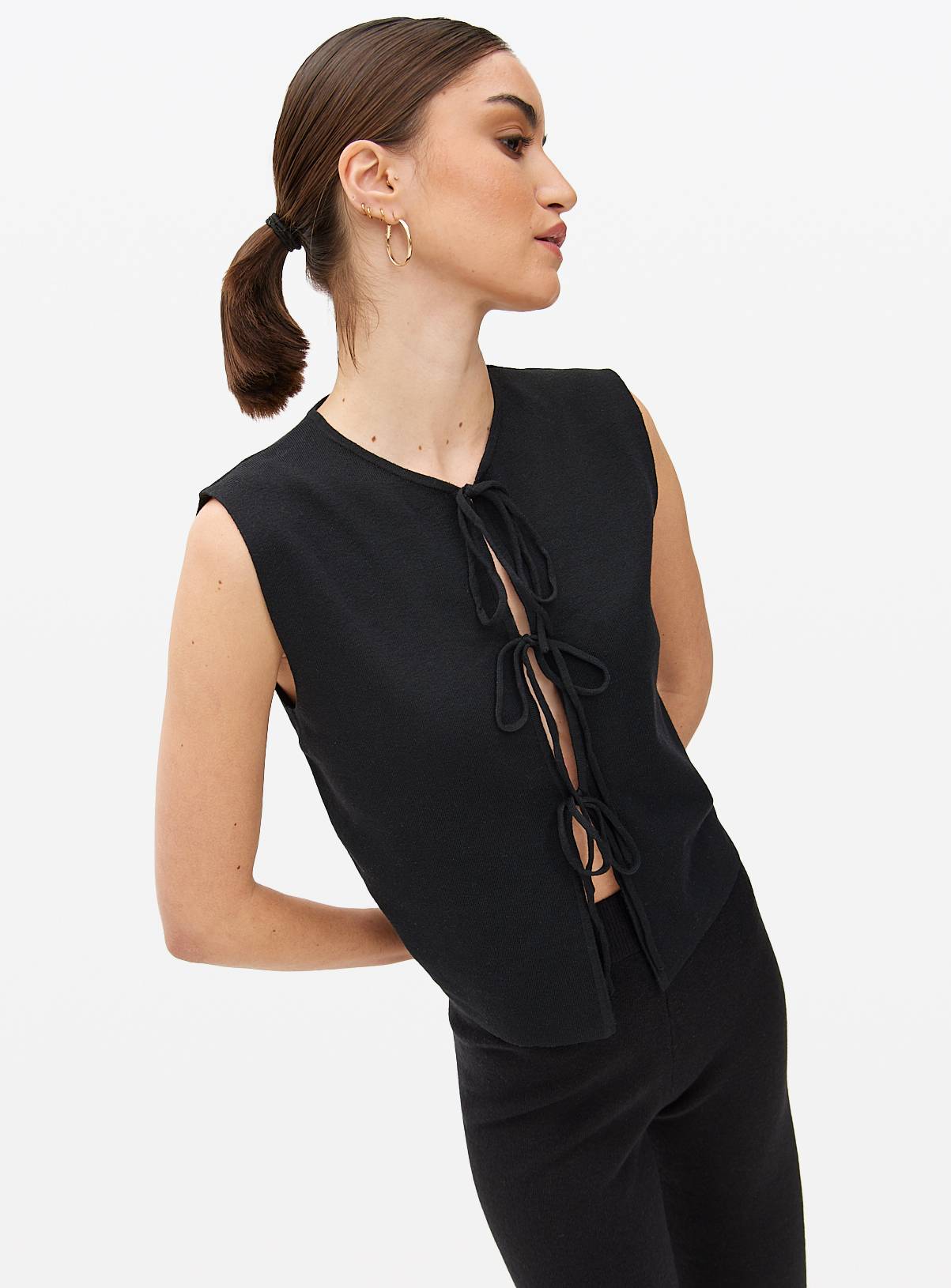 Black Tie Front Waistcoat L - Image 1