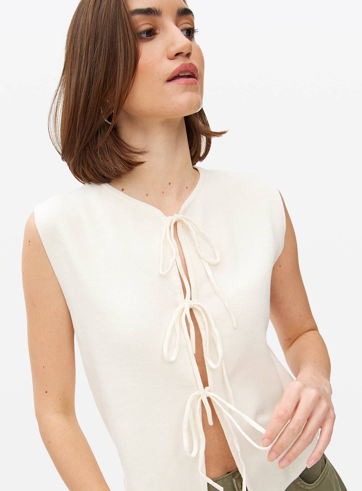 Cream Tie Front Waistcoat M - Image 3