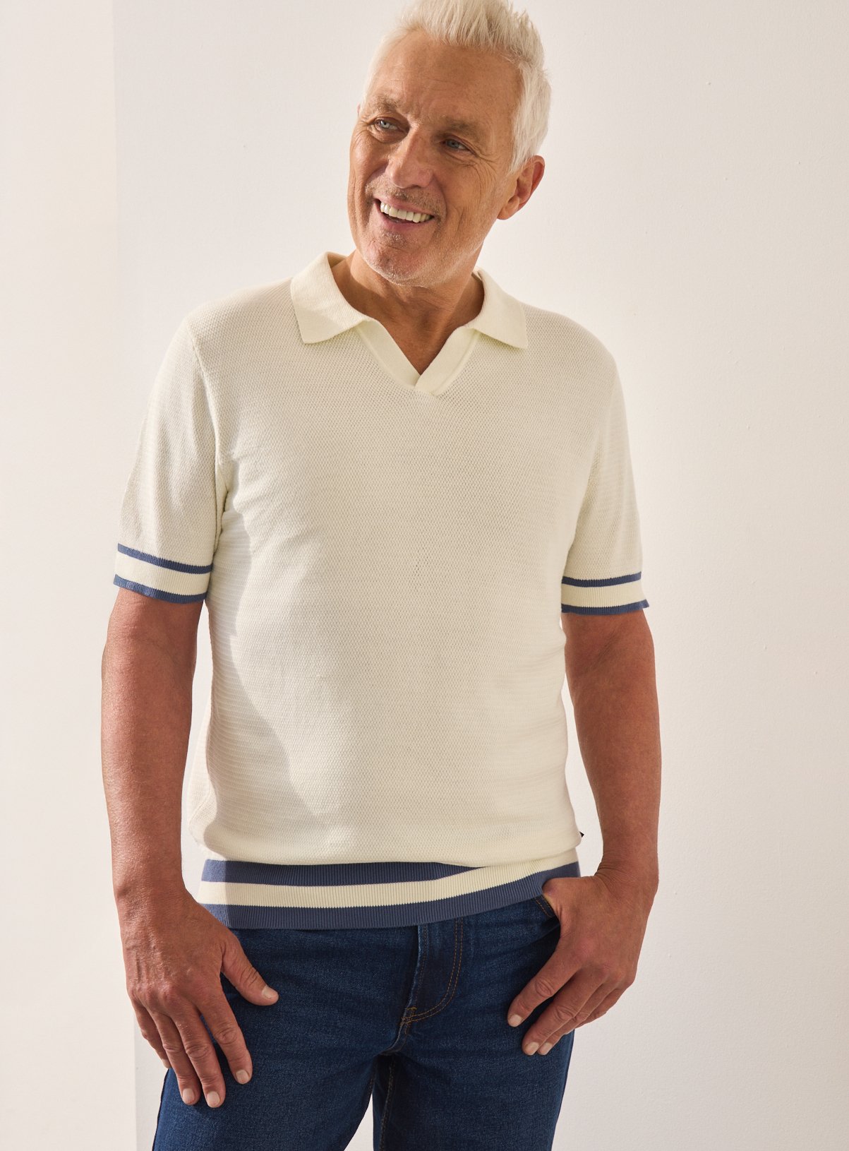 Men's UNION WORKS White Contrast Tipped Polo Shirt