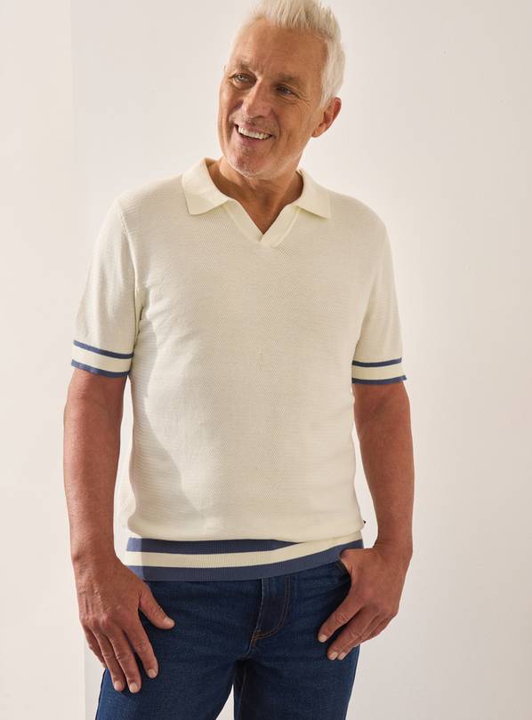 UNION WORKS White Contrast Tipped Polo Shirt M