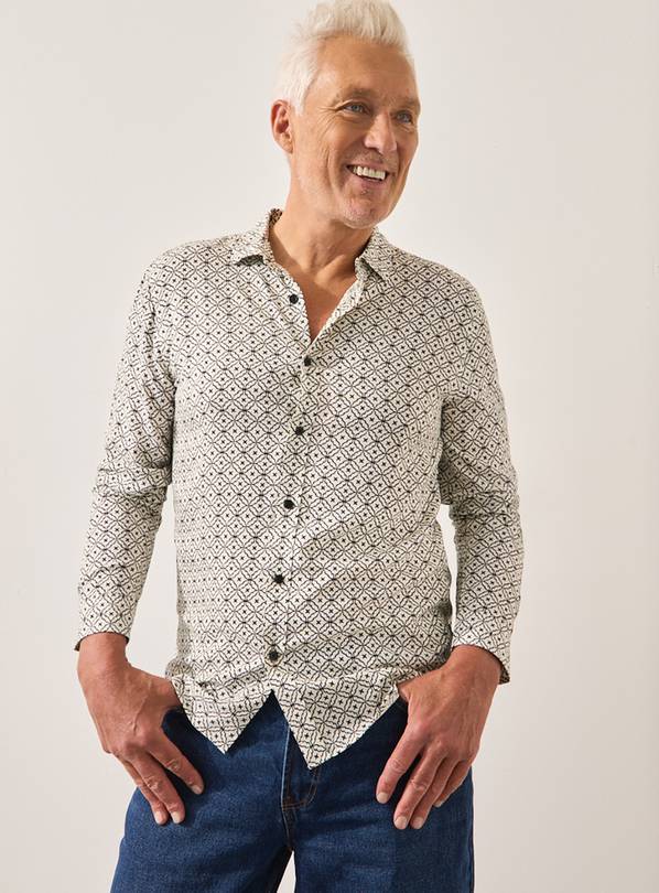 UNION WORKS Cream Geo Printed Shirt XXL