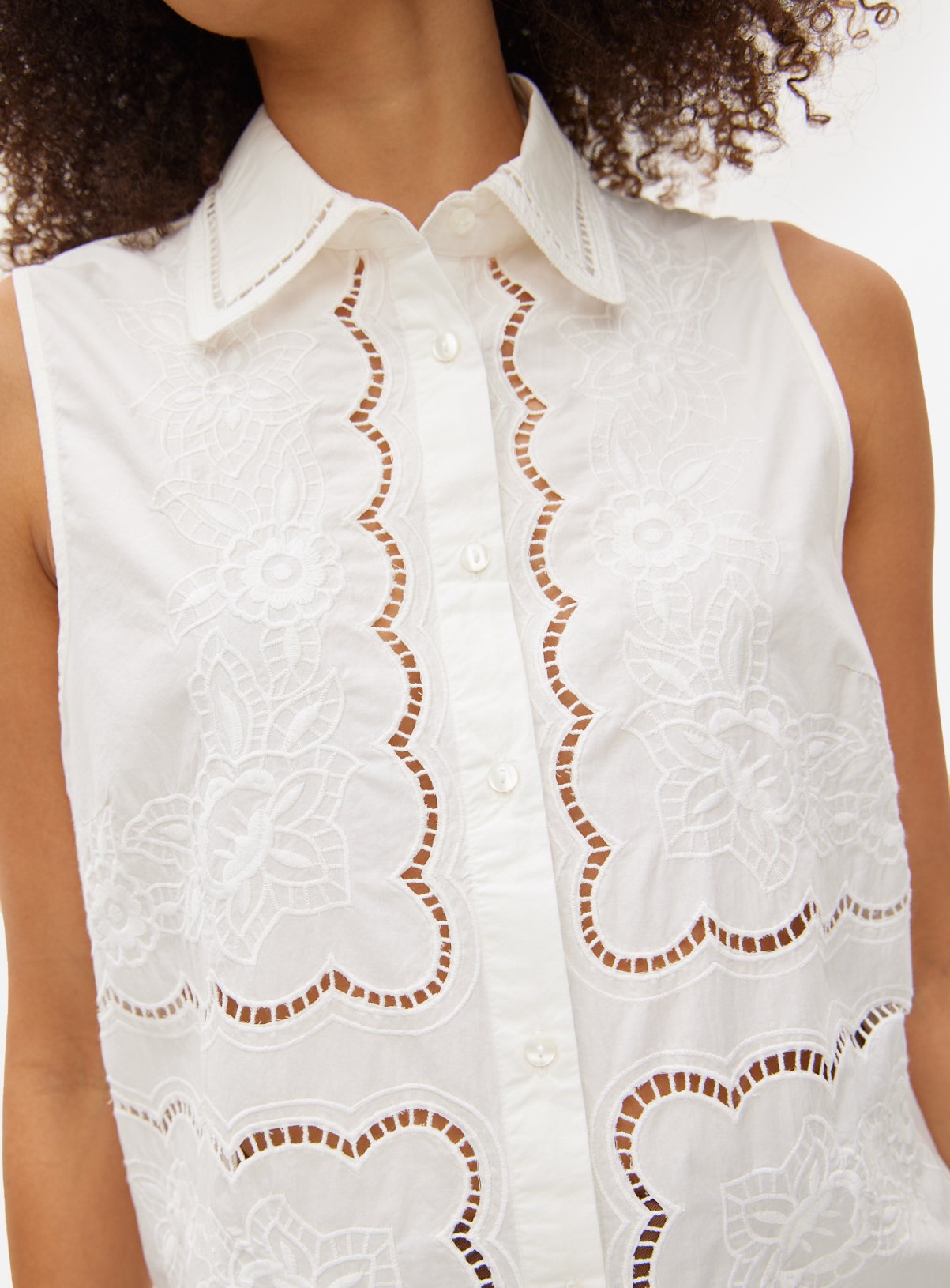 White Broderie Detail Sleeveless Shirt 16 - Image 3 thumbnail