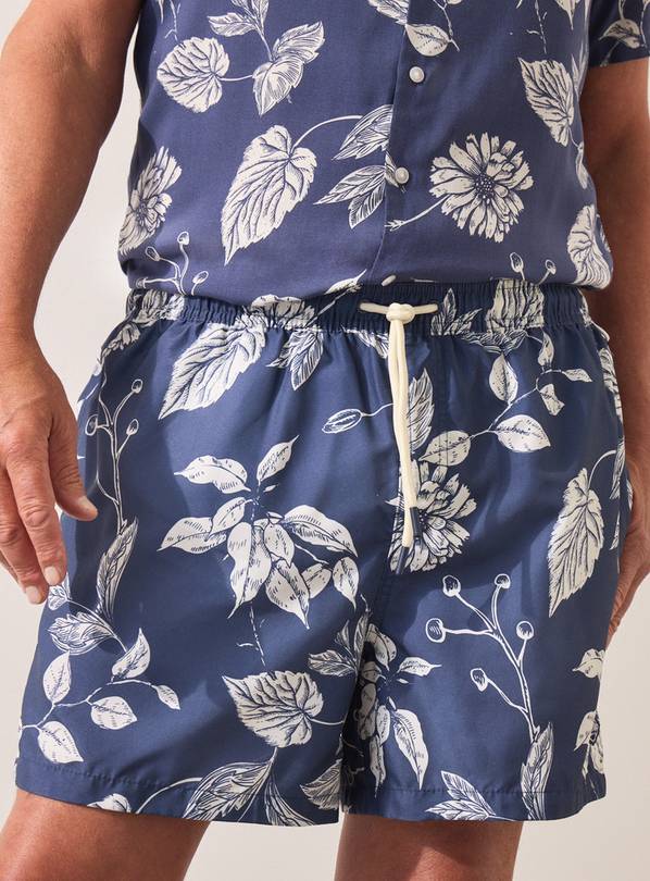 UNION WORKS Navy Leaf Printed Swim Shorts XXL