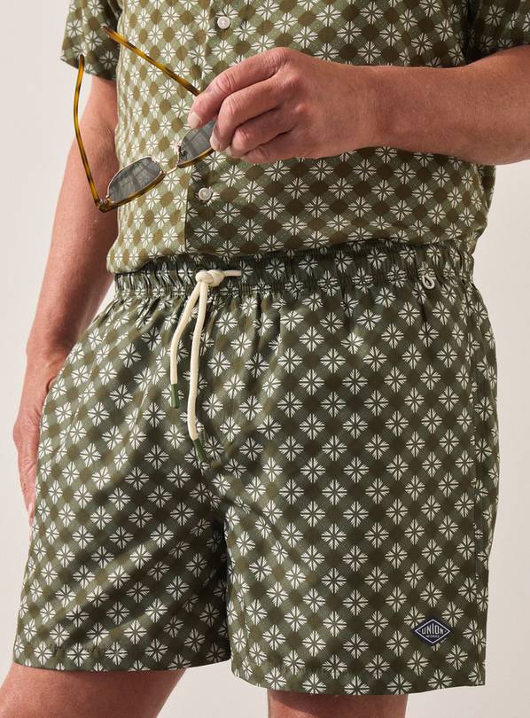 UNION WORKS Green Geometric Swim Shorts  S