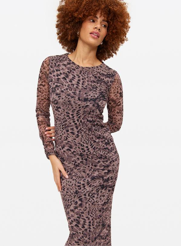 Brown Abstract Animal Print Midi Dress 16