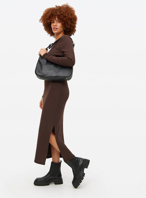 Chocolate Brown Ribbed Column Dress 18