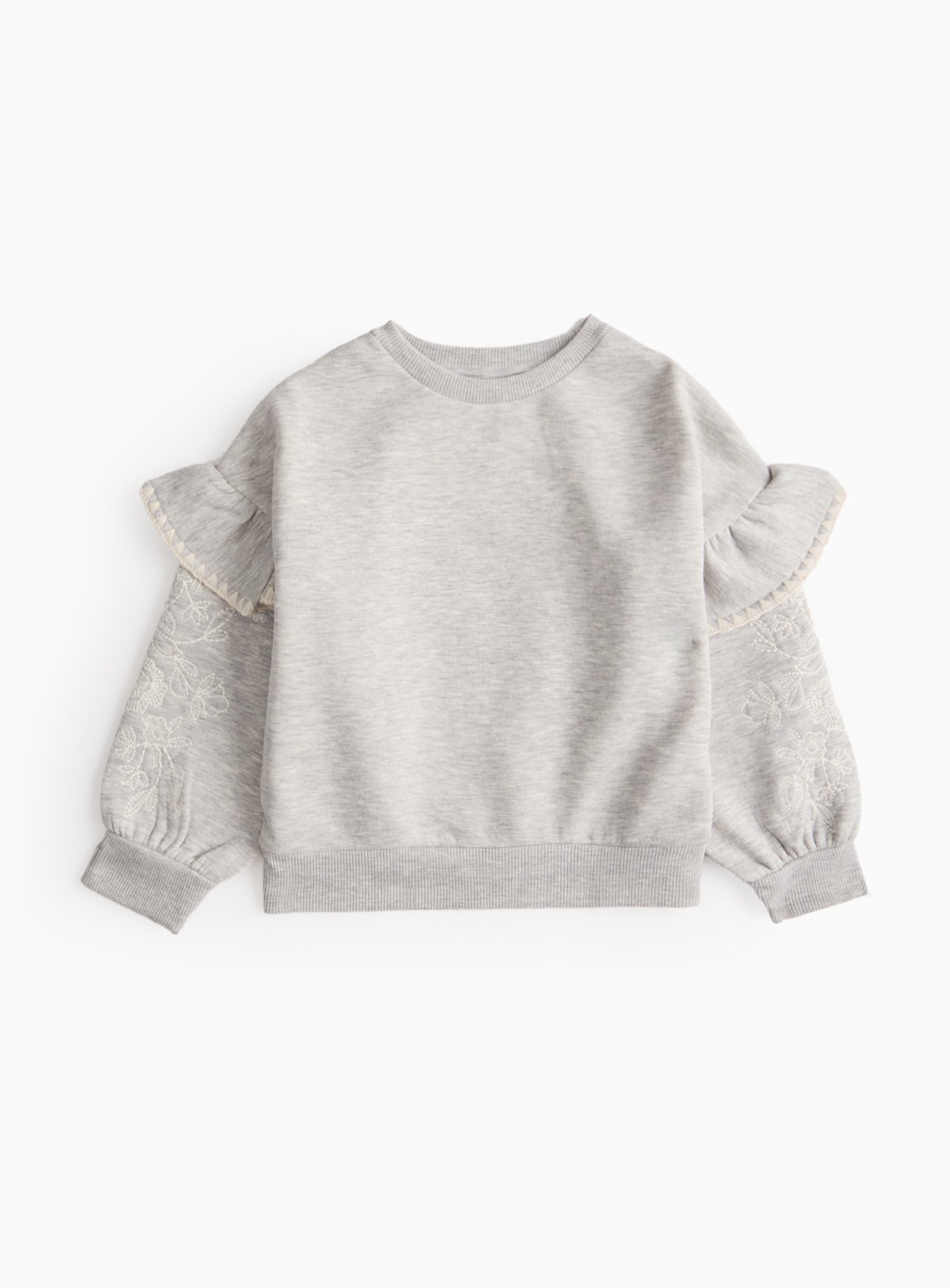 Grey Floral Embroidered Frill Sleeve Sweatshirt 9 years