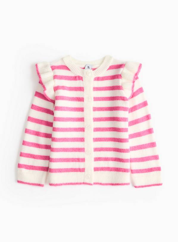 Pink & White Frill Trim Cardigan 5-6 years