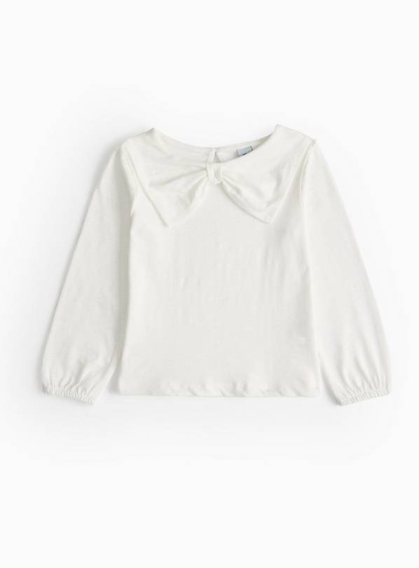 White Bow Detail Long Sleeve Top 6-7 years