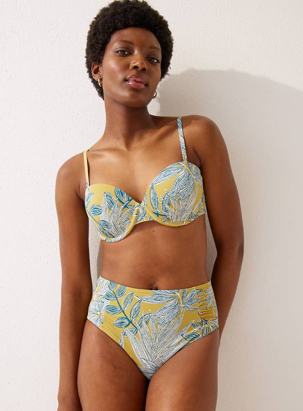 Yellow Leaf Printed Full Bikini Bottoms 16