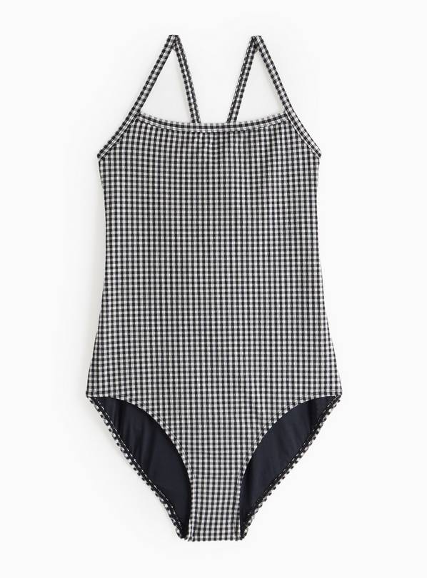 Black Gingham Low Back Swimsuit 10
