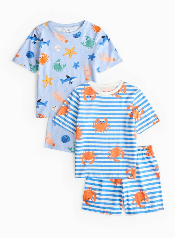 Blue Crab Print Short Sleeve Pyjama Set 2 Pack 1-2 years