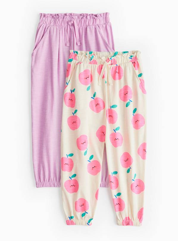 Cream Apple Print & Pink Jersey Drawstring Trousers  6-7 years