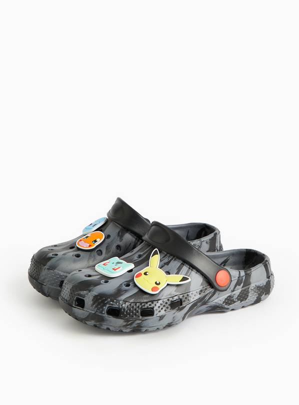 Pokemon Marble Black Ankle Strap Clogs 8-9 Infant