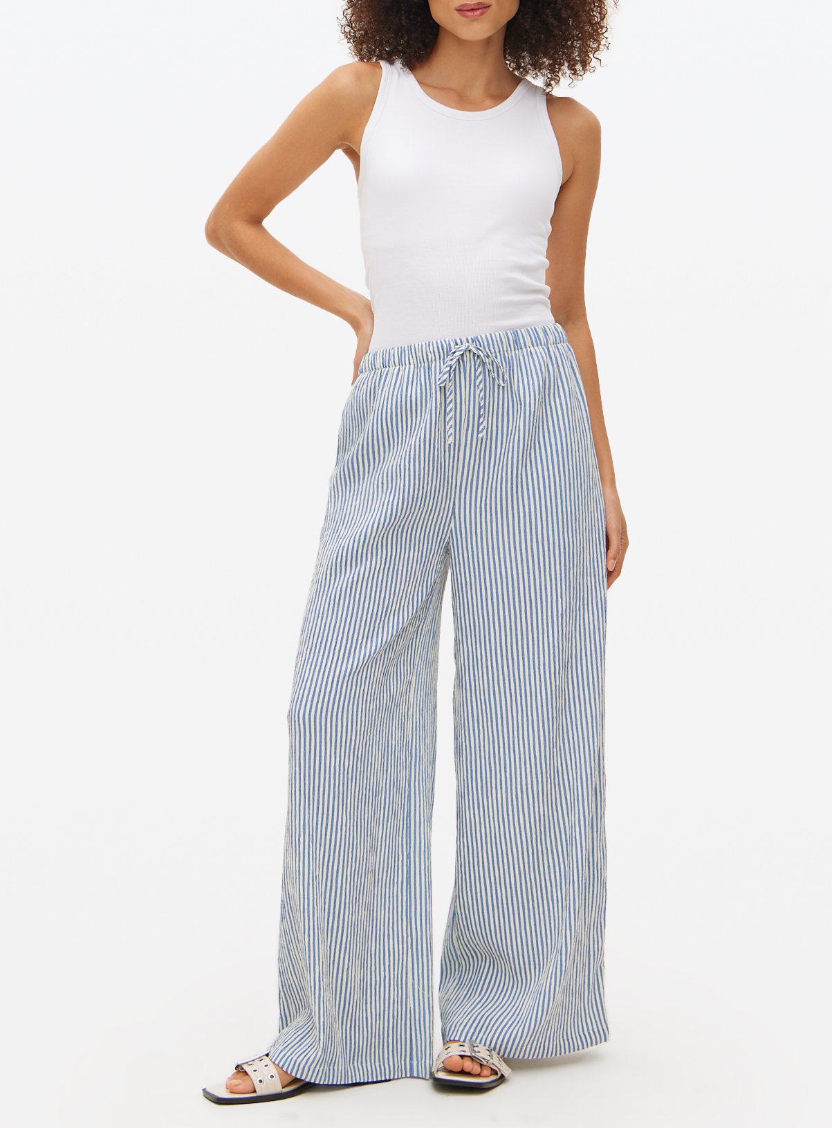 Blue Stripe Ultra Wide Seersucker Coord Trousers 16 - Image 2 thumbnail
