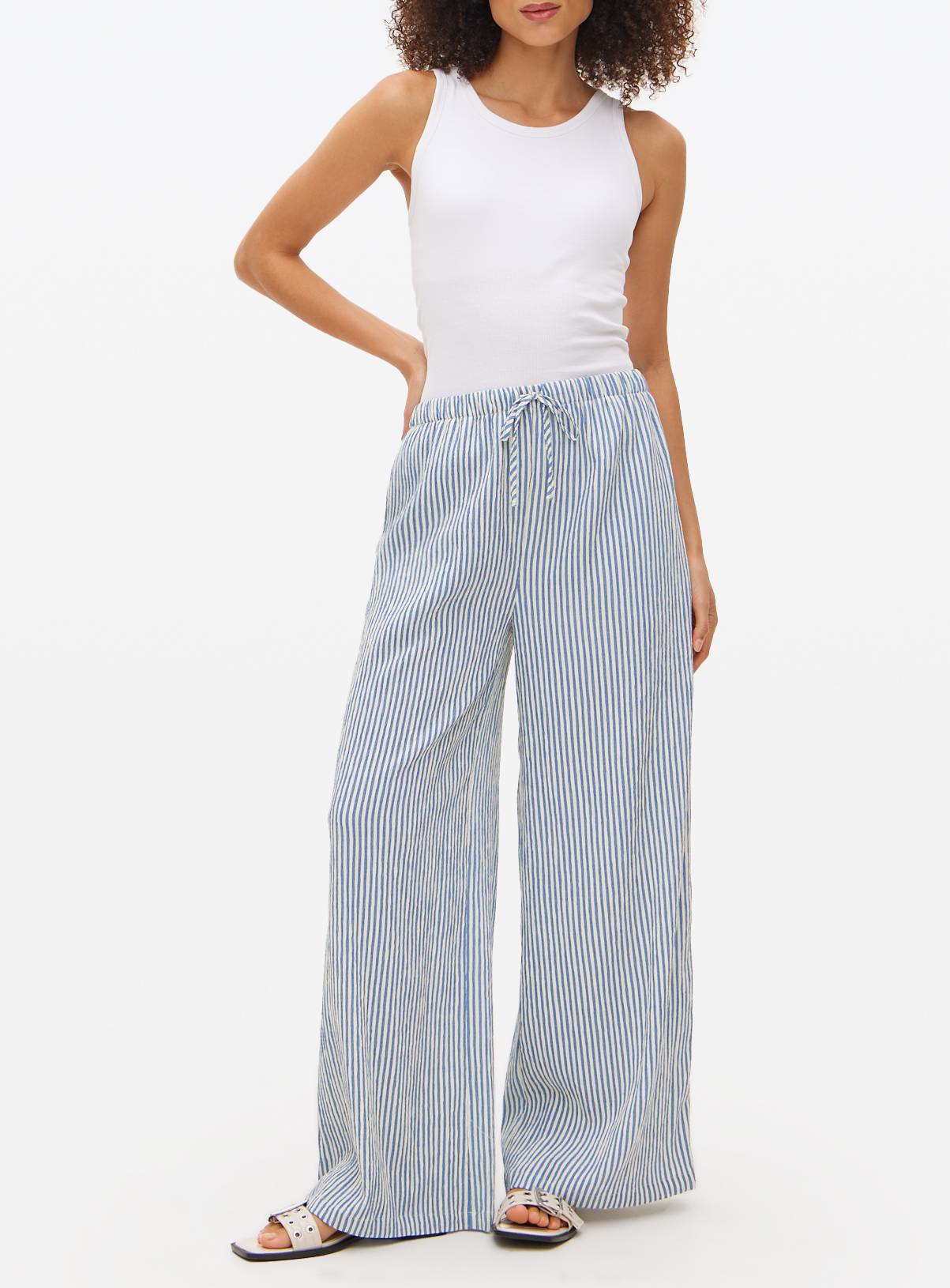 Blue Stripe Ultra Wide Seersucker Coord Trousers 16 - Image 2