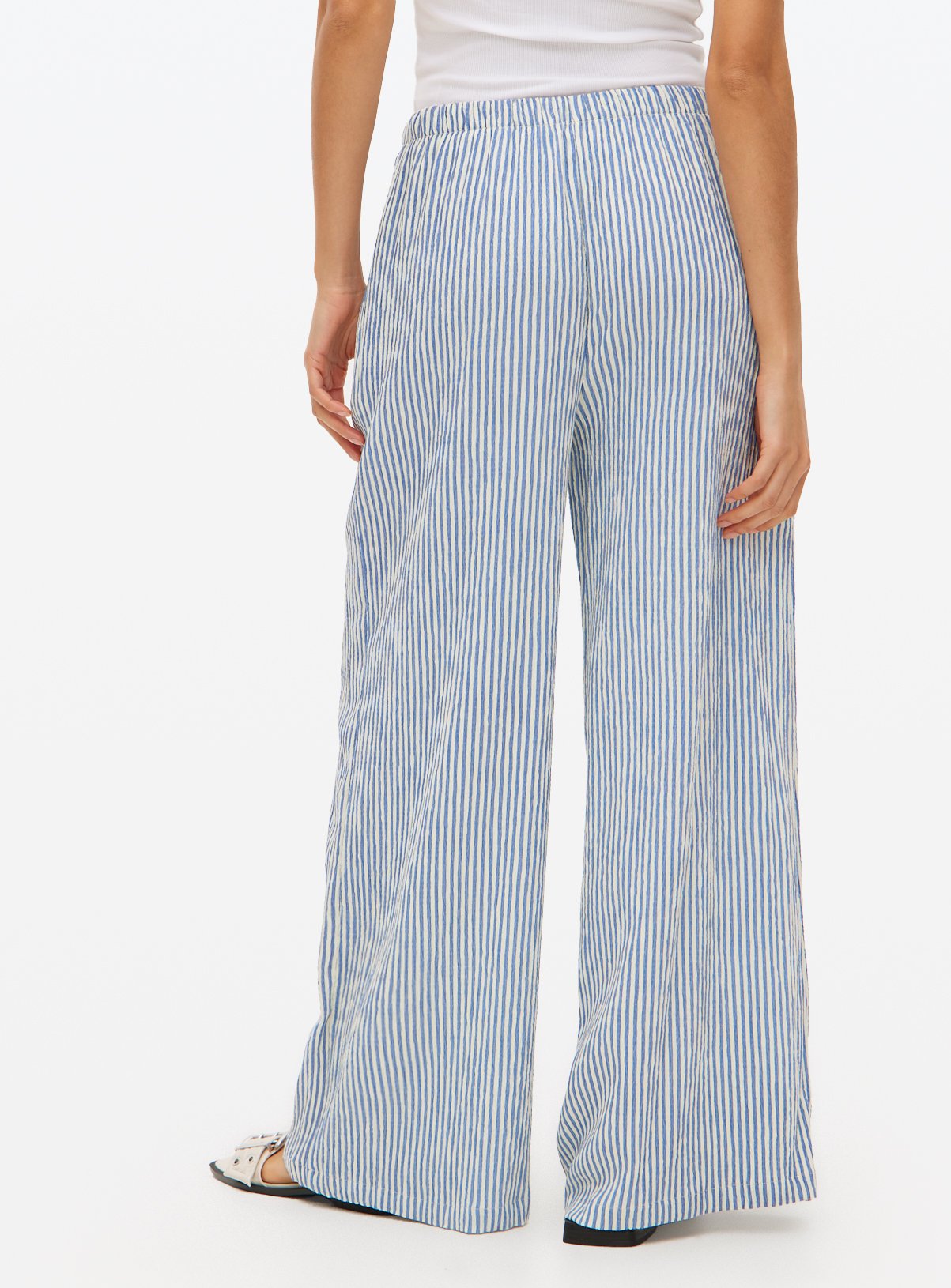 Blue Stripe Ultra Wide Seersucker Coord Trousers 16 - Image 4 thumbnail