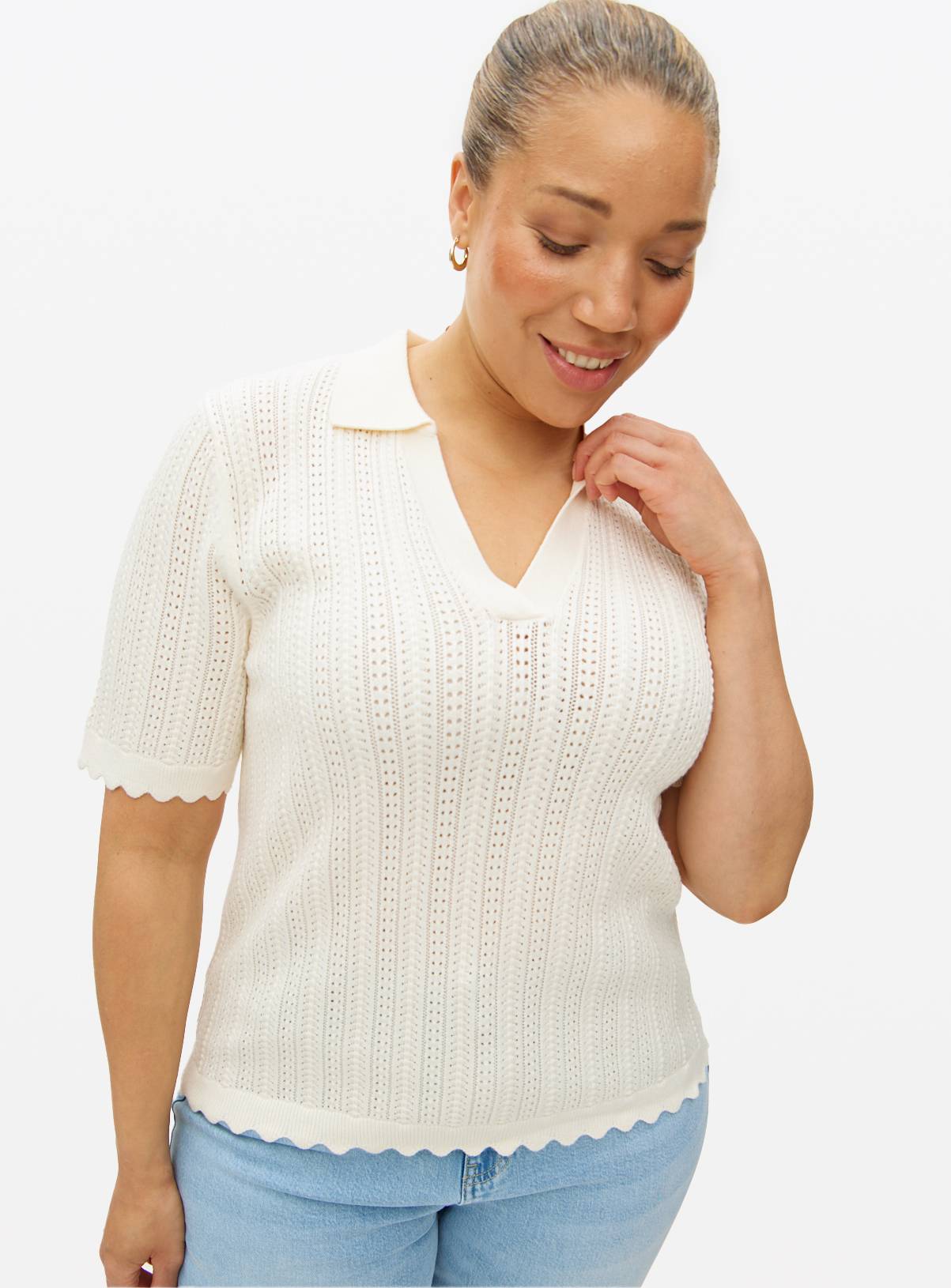 Cream Crochet Stitch Polo Top 16 - Image 1