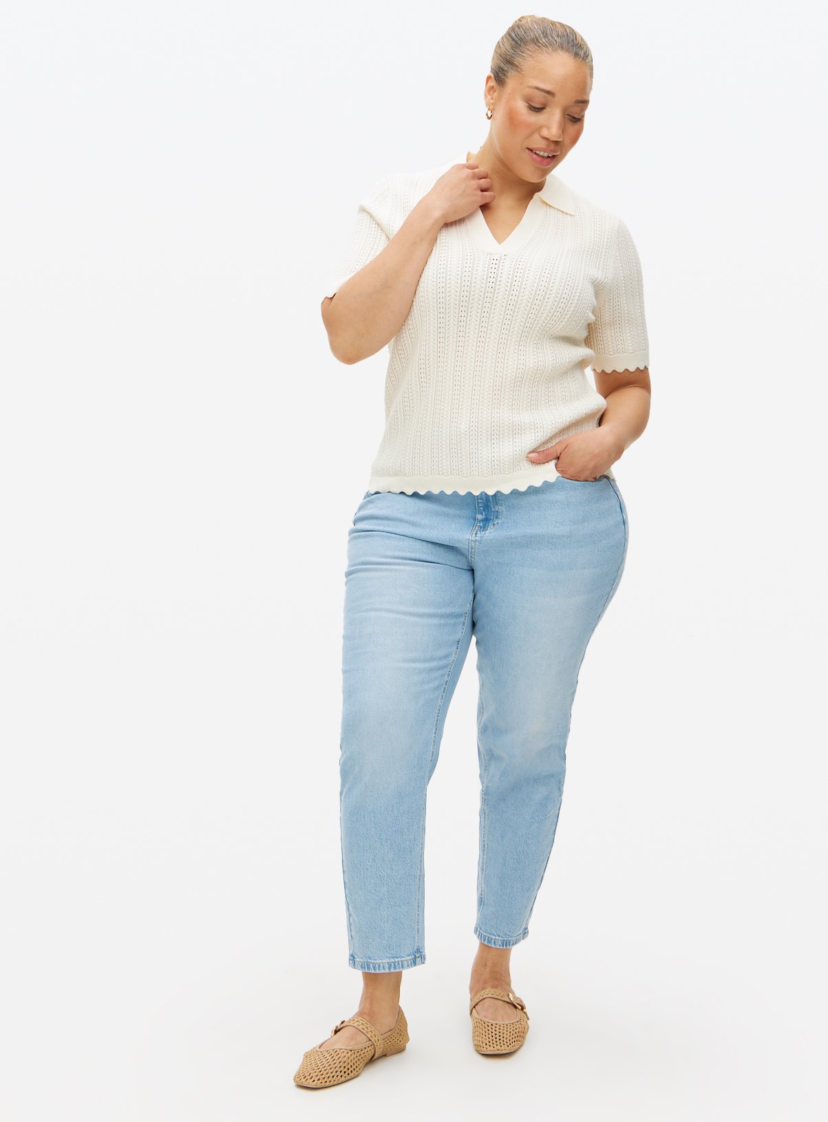 Cream Crochet Stitch Polo Top 16 - Image 2 thumbnail