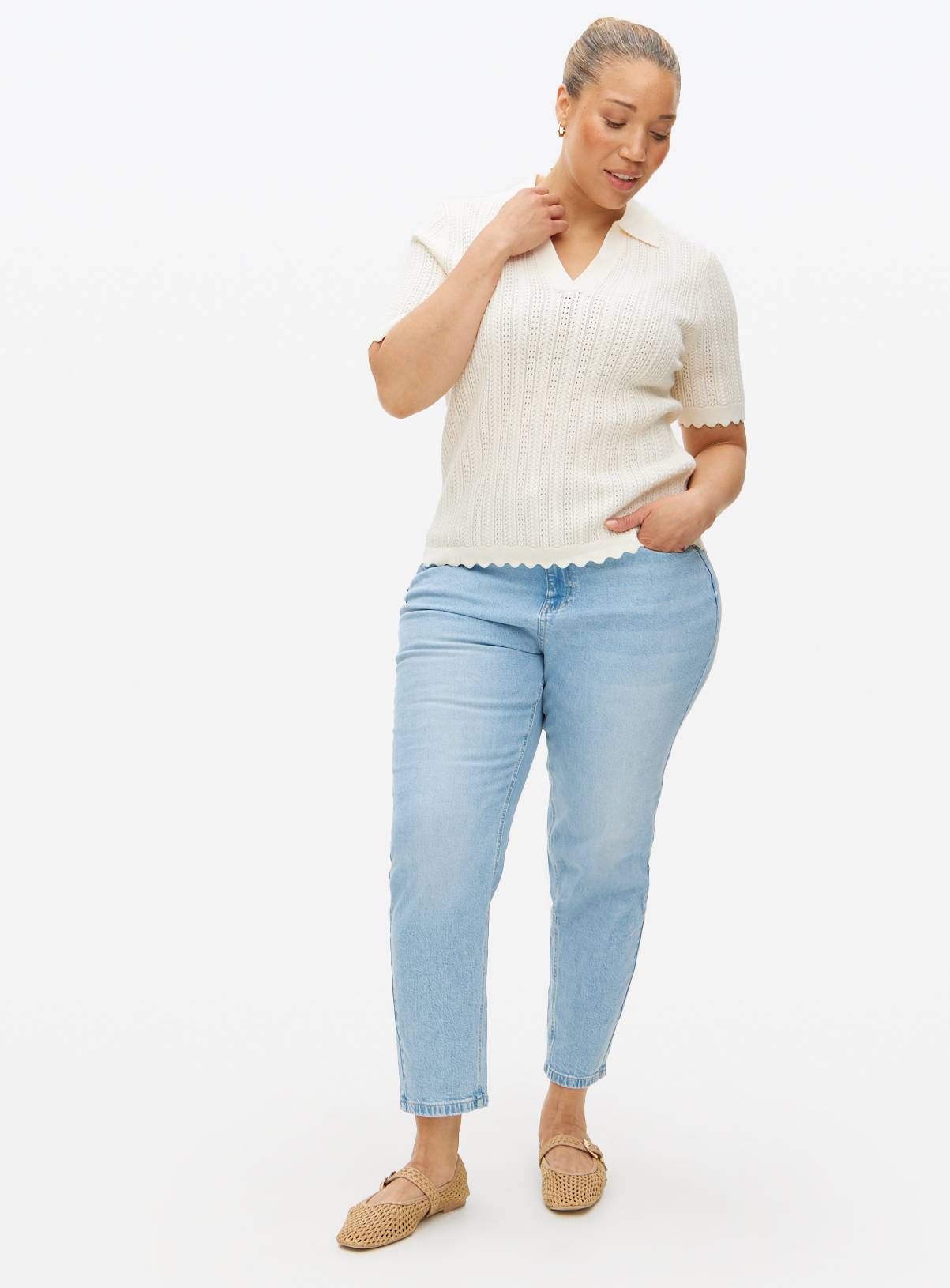 Cream Crochet Stitch Polo Top 16 - Image 2