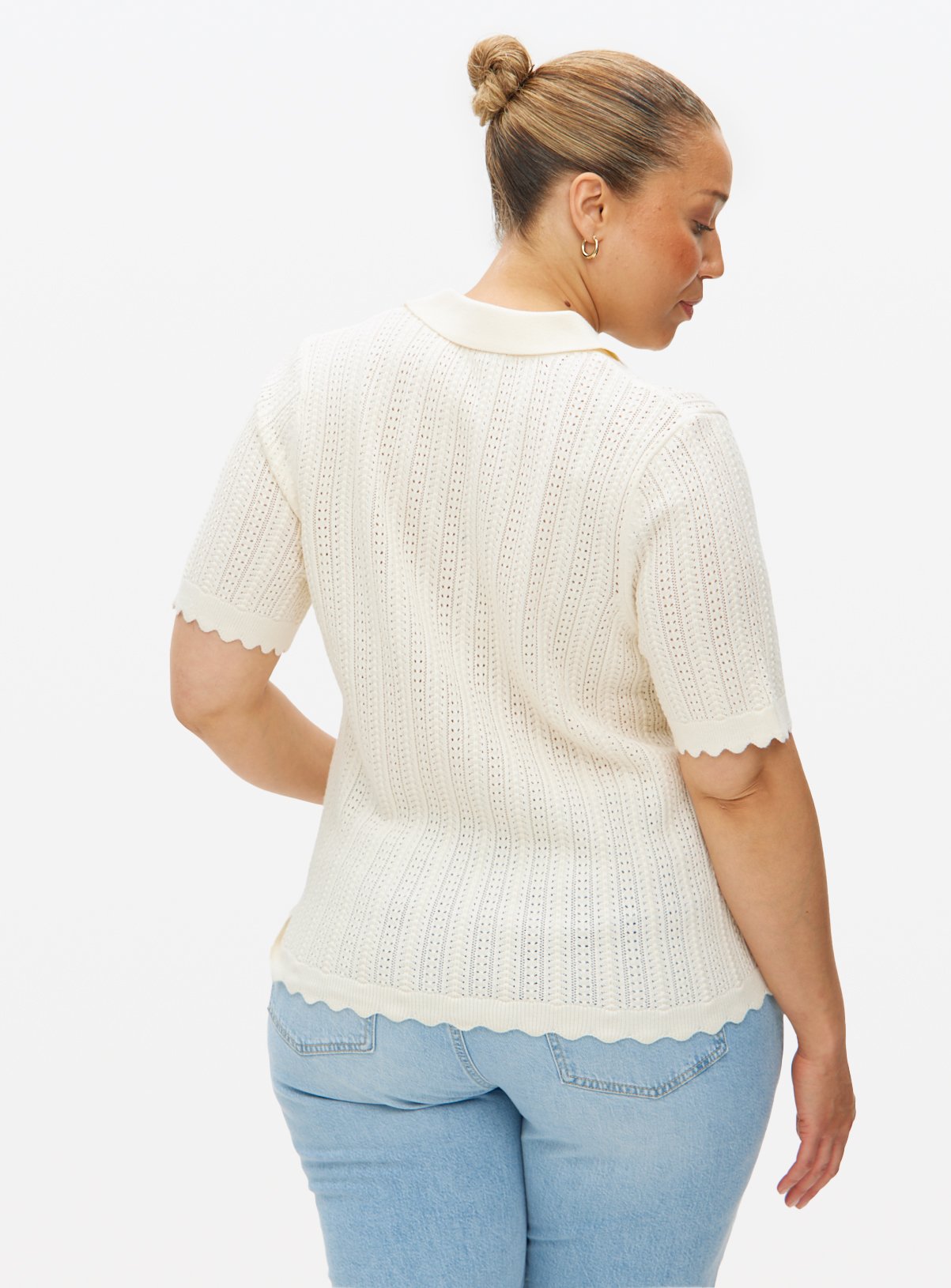 Cream Crochet Stitch Polo Top 16 - Image 4 thumbnail