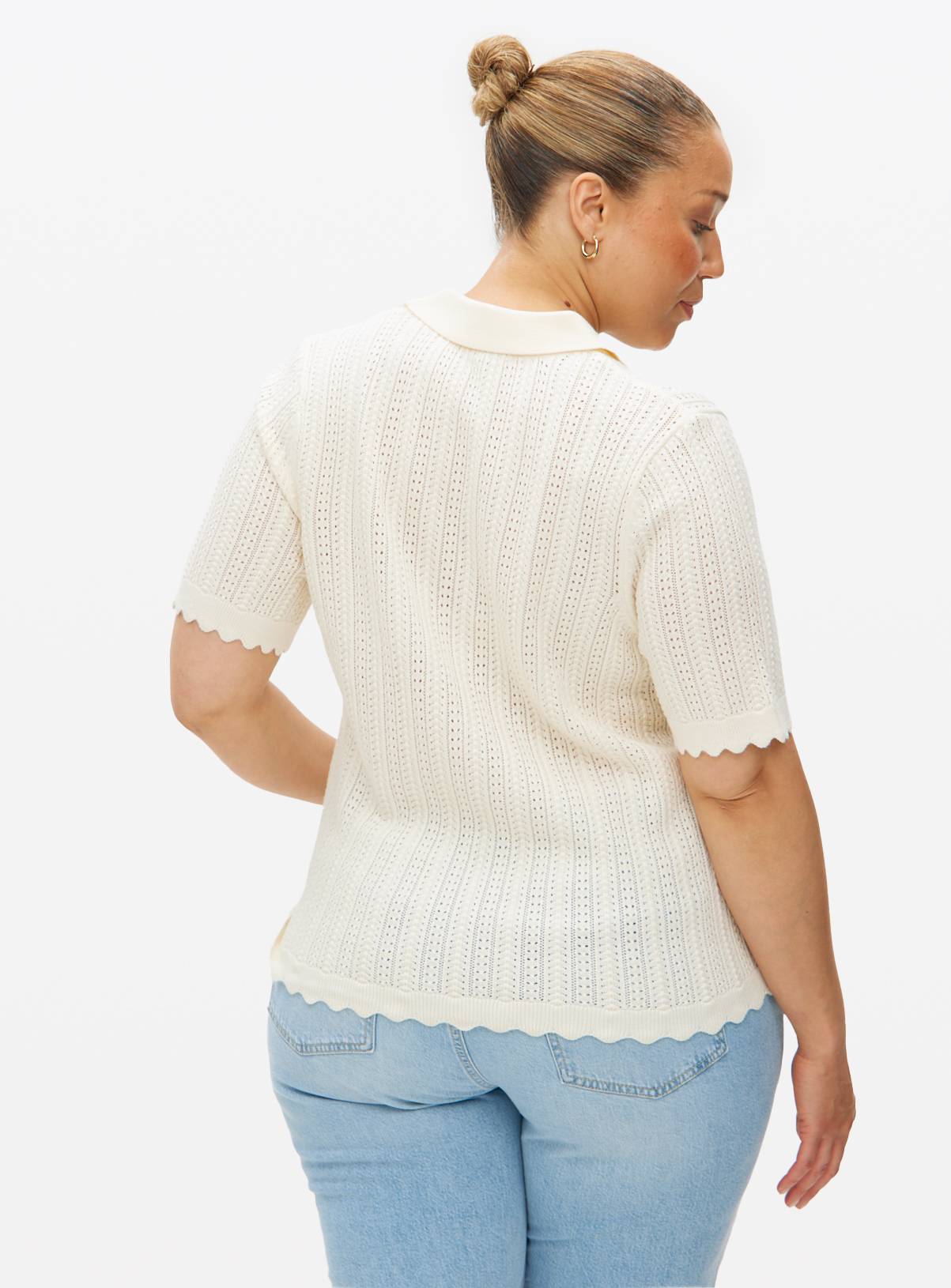 Cream Crochet Stitch Polo Top 16 - Image 4
