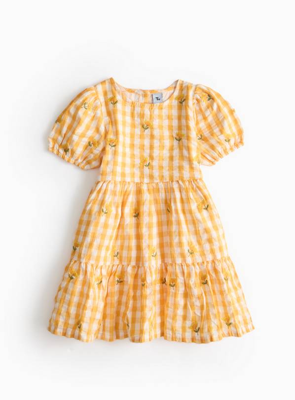Yellow Gingham Lemon Embroidered Woven Dress 1-2 years