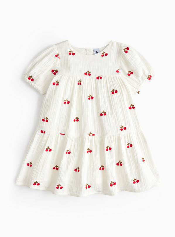 White Cherry Embroidered Tiered Woven Dress 1-2 years
