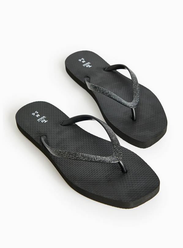 Black Square Toe Flip Flops L