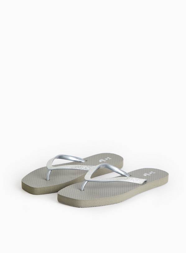 Grey Glitter Detail Flip Flops L