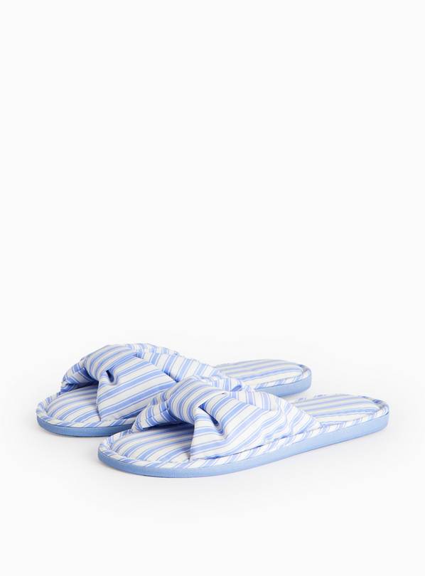 Blue Stripe Bow Mule Slippers S